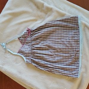 Light blue & brown check dress with pink trim. Size 3T. 100% cotton.